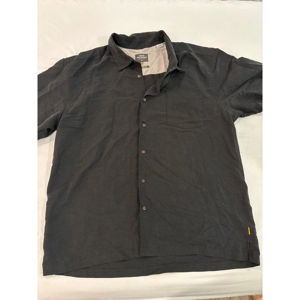 Quiksilver‎ Waterman Collection Mens XXL Black Jacquard Floral Shirt Comfort Fit